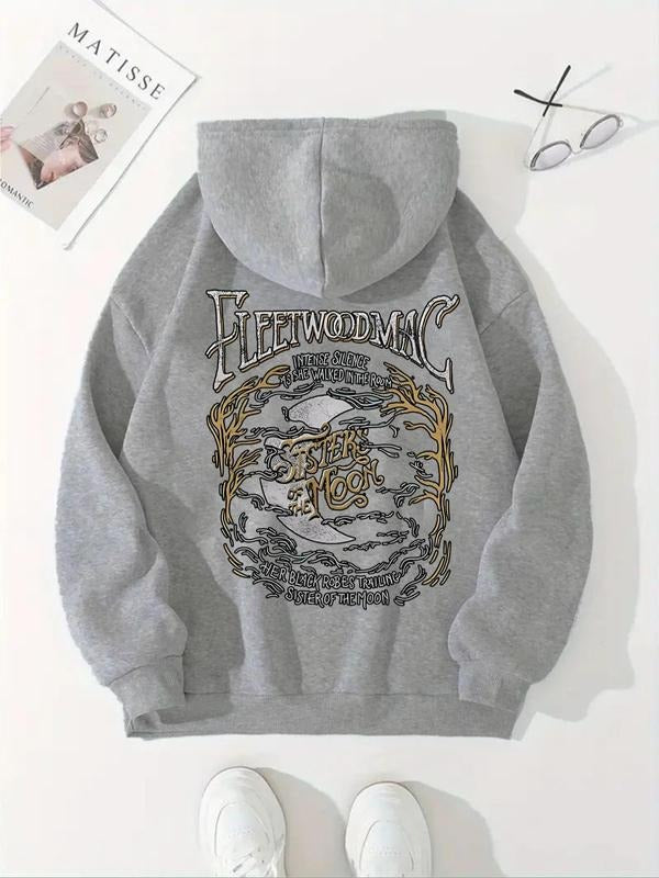 Women's Letter Print Drop Shoulder Hoodie, Fashion Casual Drawstring Pocket Hooded Sweatshirt for Daily Holiday Outdoor...
