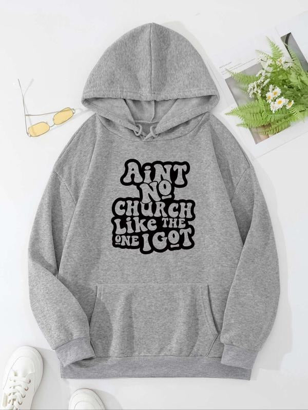 Women's Letter Print Drop Shoulder Hoodie, Fashion Casual Drawstring Pocket Hooded Sweatshirt for Daily Holiday Outdoor...