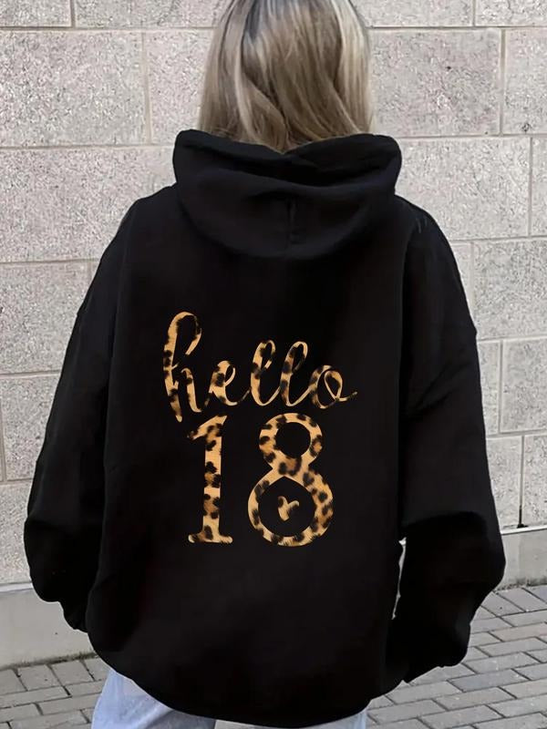 Women's Letter Print Drop Shoulder Hoodie, Fashion Casual Drawstring Pocket Hooded Sweatshirt for Daily Holiday Outdoor...