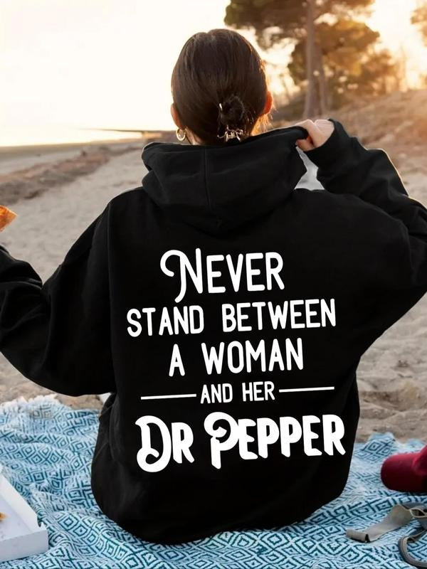 Women's Letter Print Drop Shoulder Hoodie, Fashion Casual Drawstring Pocket Hooded Sweatshirt for Daily Holiday Outdoor...