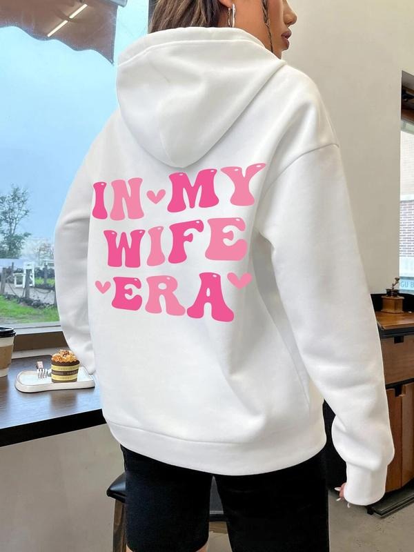 Women's Letter Print Drop Shoulder Hoodie, Fashion Casual Drawstring Pocket Hooded Sweatshirt for Daily Holiday Outdoor...