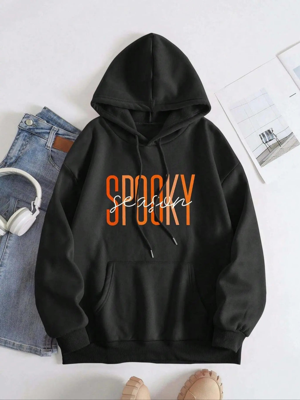 Women's Letter Print Drop Shoulder Hoodie, Fashion Casual Drawstring Thermal Lined Pocket Hooded Sweatshirt for Daily...