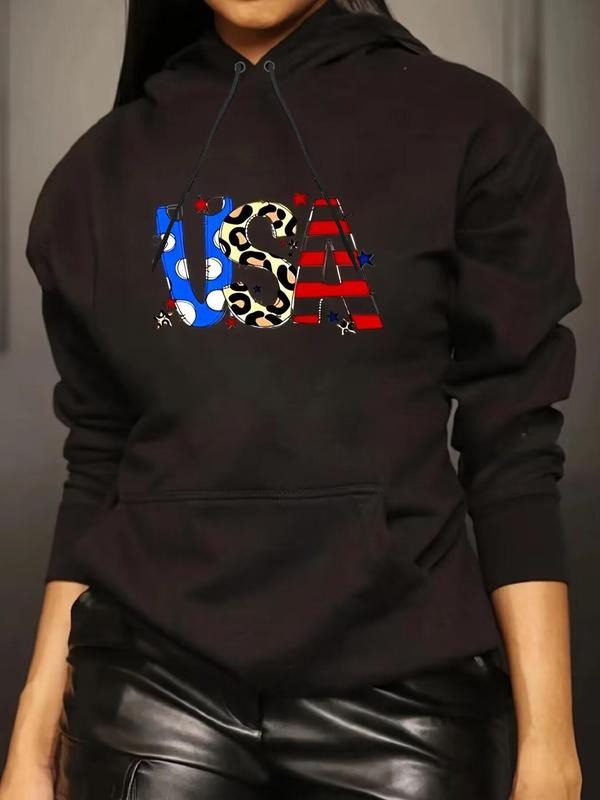 Women's Letter Print Drop Shoulder Hoodie, Fashion Casual Grommet Eyelet Pocket Drawstring Hooded Sweatshirt for Daily...