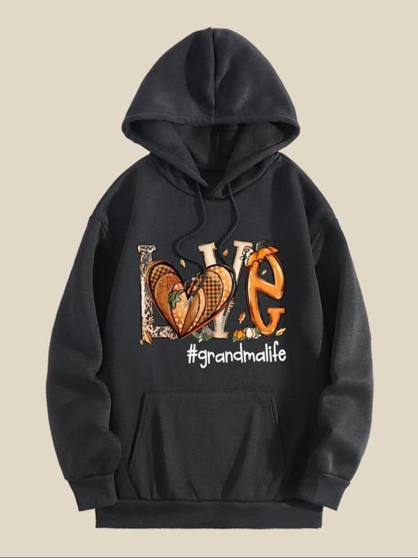 Women's Letter Print Drop Shoulder Hoodie, Fashion Casual Long Sleeve Hooded Sweatshirt for Daily Holiday Outdoor Wear,...
