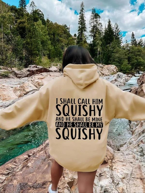 Women's Letter Print Drop Shoulder Hoodie, Stylish Drawstring Pocket Hooded Sweatshirt for Daily Holiday Outdoor Wear,...