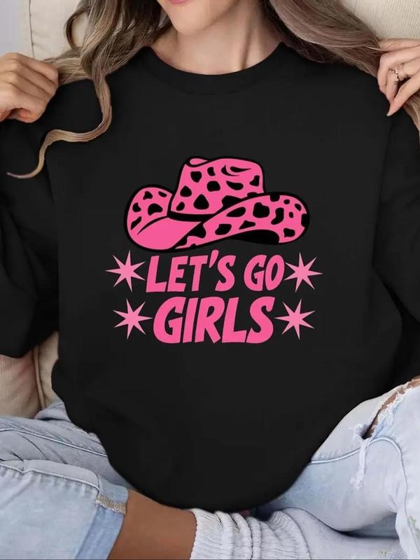 Women's Letter Print Drop Shoulder Pullover, Casual Long Sleeve Crew Neck Sweatshirt for Fall & Winter, Women's Clothes...