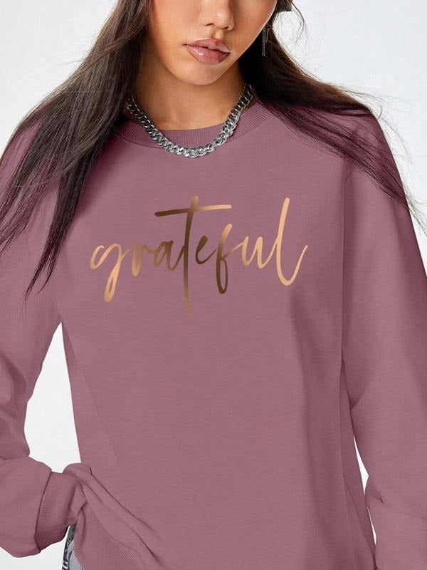 Women's Letter Print Drop Shoulder Pullover, Casual Long Sleeve Crew Neck Sweatshirt for Fall & Winter, Women's Clothes...