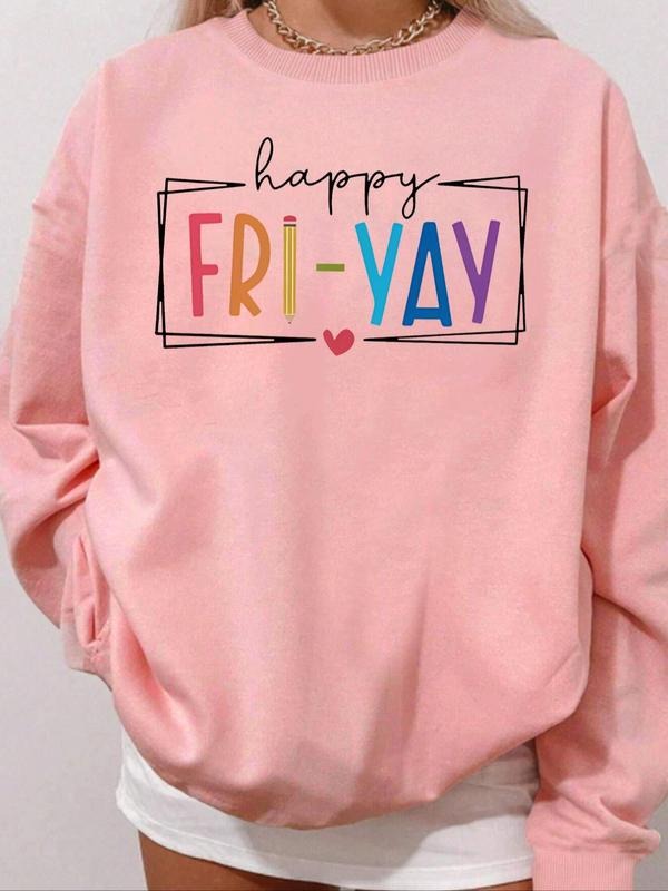 Women's Letter Print Drop Shoulder Pullover, Fashion Casual Crew Neck Sweatshirt for Daily Holiday Outdoor Wear, Women...