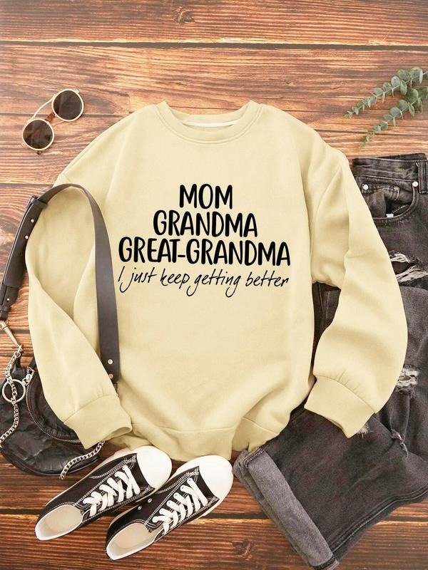 Women's Letter Print Drop Shoulder Streetwear Graphic Sweatshirt, Round Neck Long Sleeve Pullover, Comfort Womenswear,...