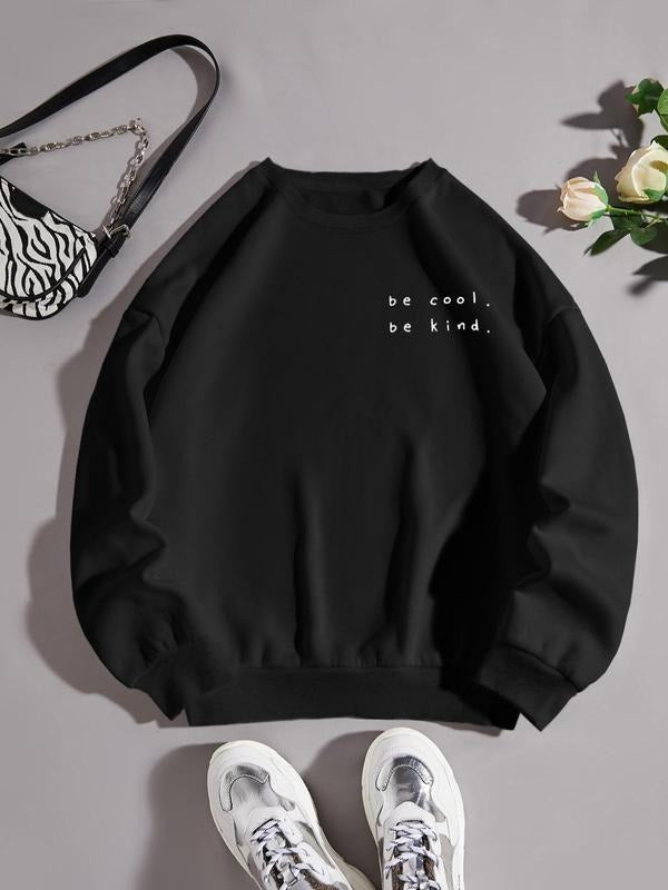 Women's Letter Print Drop Shoulder Sweatshirt, Casual Long-Sleeve Crew Neck Pullover For Spring & Fall, Women's Clothes...