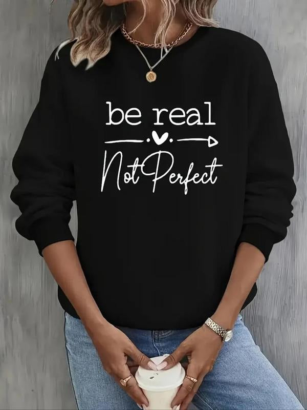 Women's Letter Print Drop Shoulder Sweatshirt, Casual Long Sleeve Round Neck Pullover for Daily Wear, Ladies Clothes for...