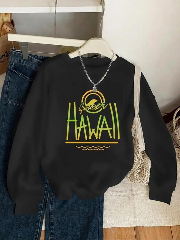 Women's Letter Print Drop Shoulder Sweatshirt, Casual Long Sleeve Round Neck Pullover for Fall & Winter, Ladies Clothes...