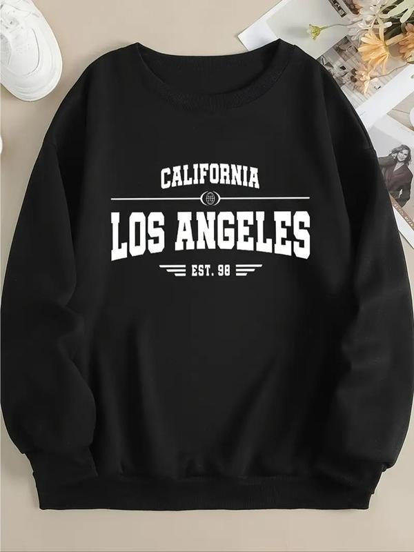 Women's Letter Print Drop Shoulder Sweatshirt, Casual Long Sleeve Round Neck Pullover for Fall & Winter, Ladies Clothes...