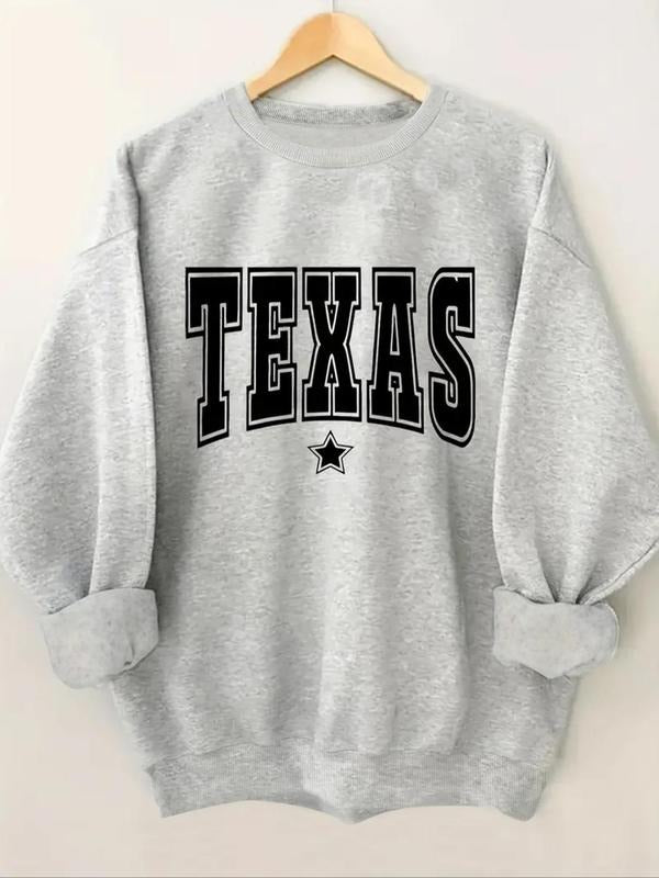 Women's Letter Print Drop Shoulder Sweatshirt, Casual Long Sleeve Round Neck Pullover for Fall & Winter, Ladies Clothes...