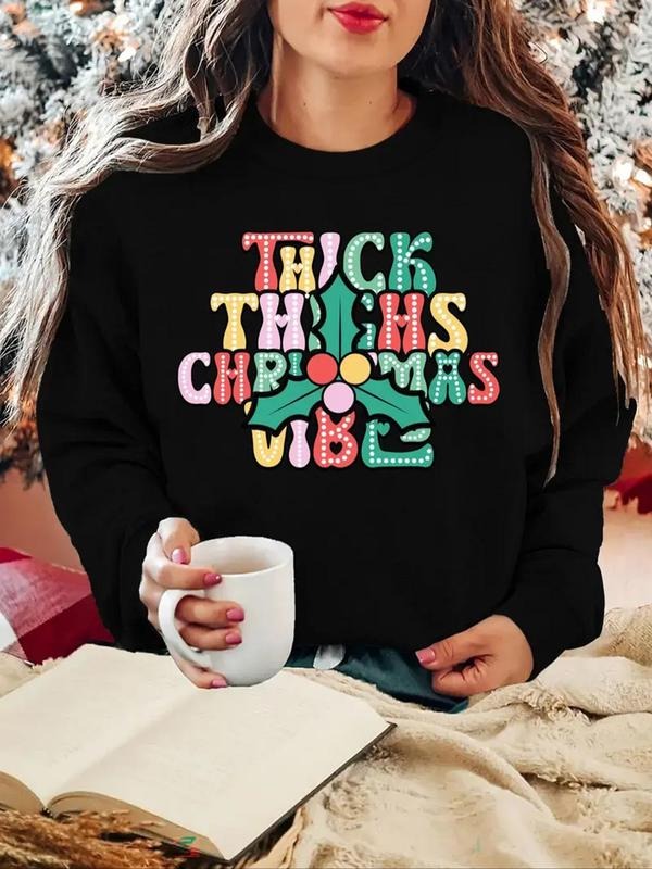Women's Letter Print Drop Shoulder Sweatshirt, Casual Long Sleeve Round Neck Pullover for Fall & Winter, Ladies Clothes...