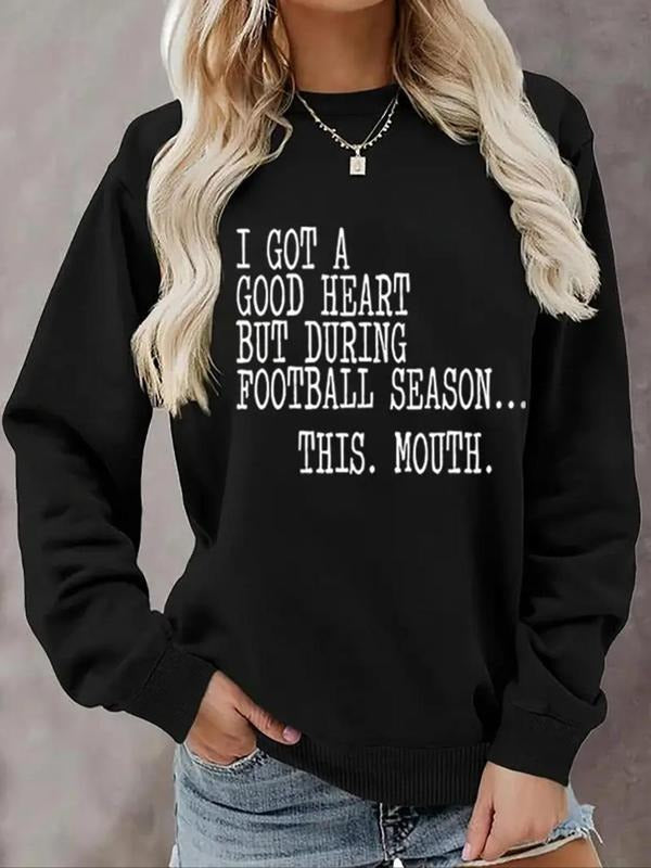 Women's Letter Print Drop Shoulder Sweatshirt, Casual Long Sleeve Round Neck Pullover for Fall & Winter, Ladies Clothes...