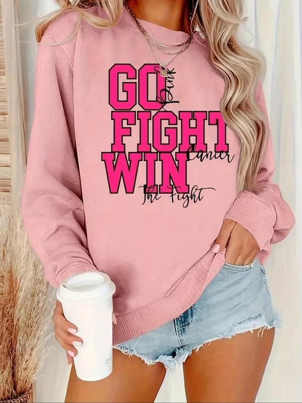 Women's Letter Print Drop Shoulder Sweatshirt, Casual Long Sleeve Round Neck Pullover for Fall & Winter, Women's Clothes...
