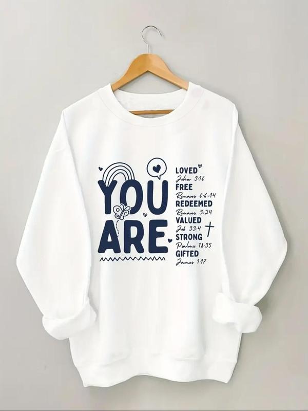 Women's Letter Print Drop Shoulder Sweatshirt, Casual Long Sleeve Round Neck Pullover for Fall & Winter, Women's Clothes...