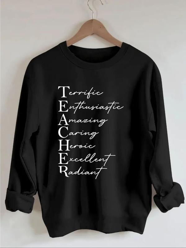 Women's Letter Print Drop Shoulder Sweatshirt, Casual Long Sleeve Round Neck Pullover for Fall & Winter, Women's Clothes...