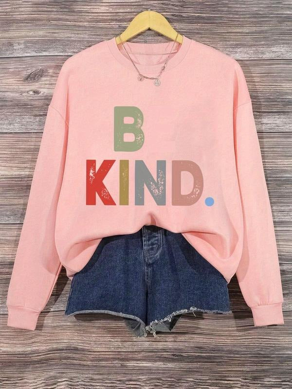 Women's Letter Print Drop Shoulder Sweatshirt, Casual Long Sleeve Round Neck Pullover for Fall & Winter, Women's Clothes...