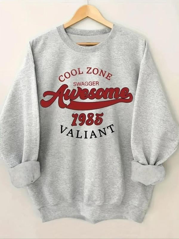 Women's Letter Print Drop Shoulder Sweatshirt, Casual Long Sleeve Round Neck Pullover for Fall & Winter, Women's Clothes...
