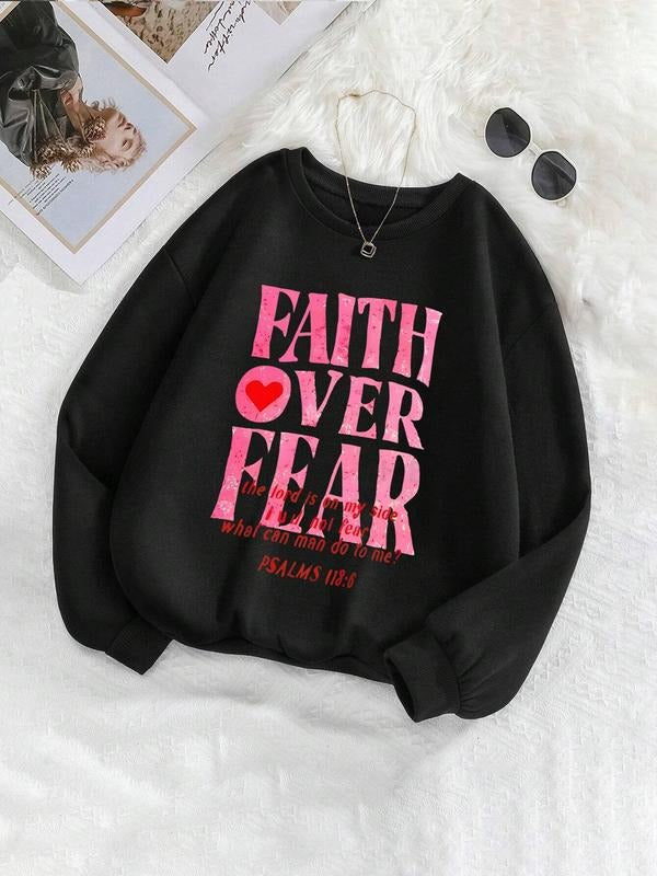 Women's Letter Print Drop Shoulder Sweatshirt, Casual Long Sleeve Round Neck Pullover for Fall & Winter, Women's Clothes...
