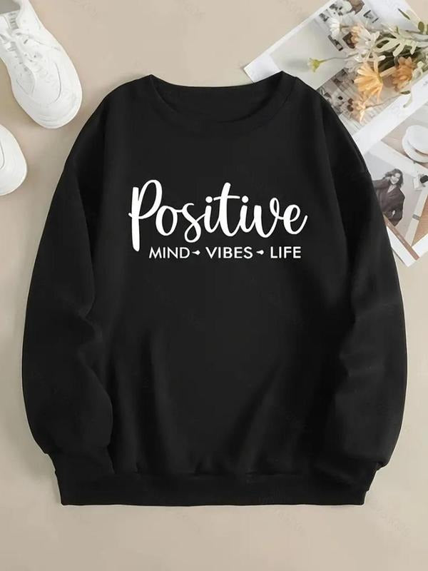 Women's Letter Print Drop Shoulder Sweatshirt, Casual Long Sleeve Round Neck Pullover for Fall & Winter, Women's Clothes...