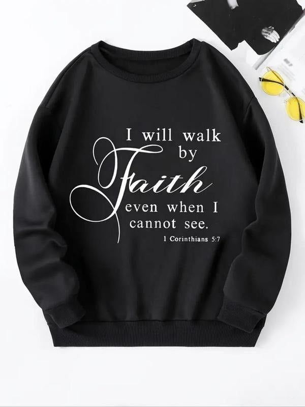 Women's Letter Print Drop Shoulder Sweatshirt, Casual Long Sleeve Round Neck Pullover for Fall & Winter, Women's Clothes...