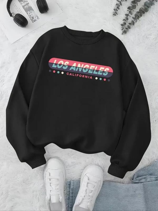 Women's Letter Print Drop Shoulder Sweatshirt, Casual Long Sleeve Round Neck Pullover for Fall & Winter, Women's Clothes...