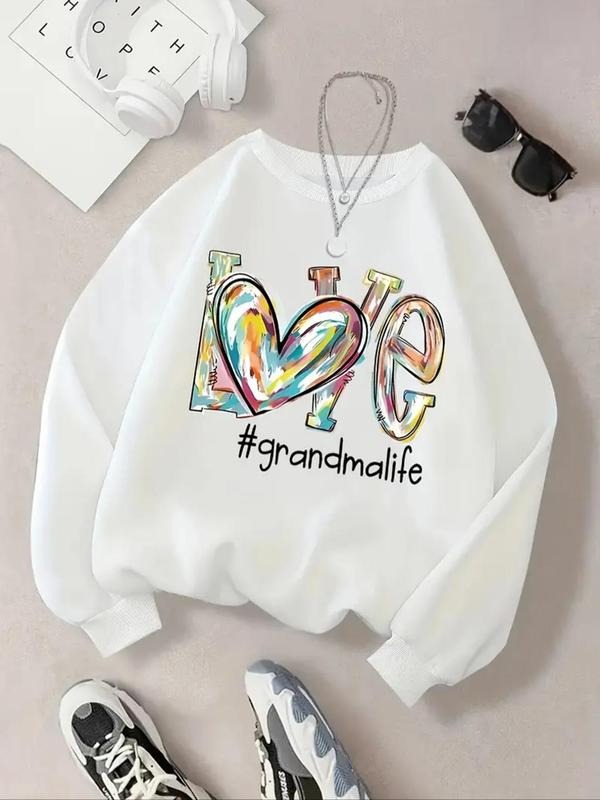Women's Letter Print Drop Shoulder Sweatshirt, Casual Long Sleeve Round Neck Pullover for Fall & Winter, Women's Clothes...