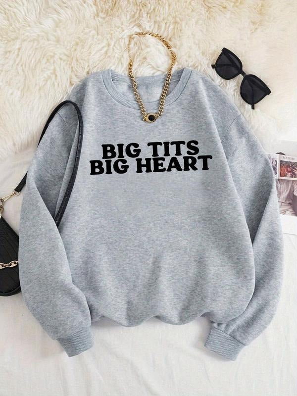 Women's Letter Print Drop Shoulder Sweatshirt, Casual Long Sleeve Round Neck Pullover for Fall & Winter, Women's Clothes...
