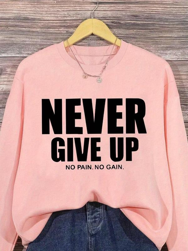 Women's Letter Print Drop Shoulder Sweatshirt, Casual Long Sleeve Round Neck Pullover for Fall & Winter, Women's Clothes...