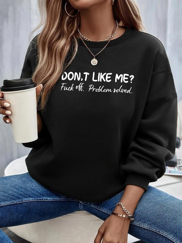Women's Letter Print Drop Shoulder Sweatshirt, Casual Long Sleeve Round Neck Pullover for Fall & Winter, Women's Clothes...