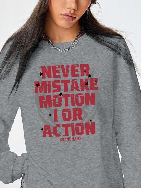 Women's Letter Print Drop Shoulder Sweatshirt, Casual Long Sleeve Round Neck Pullover for Fall & Winter, Women's Clothes...
