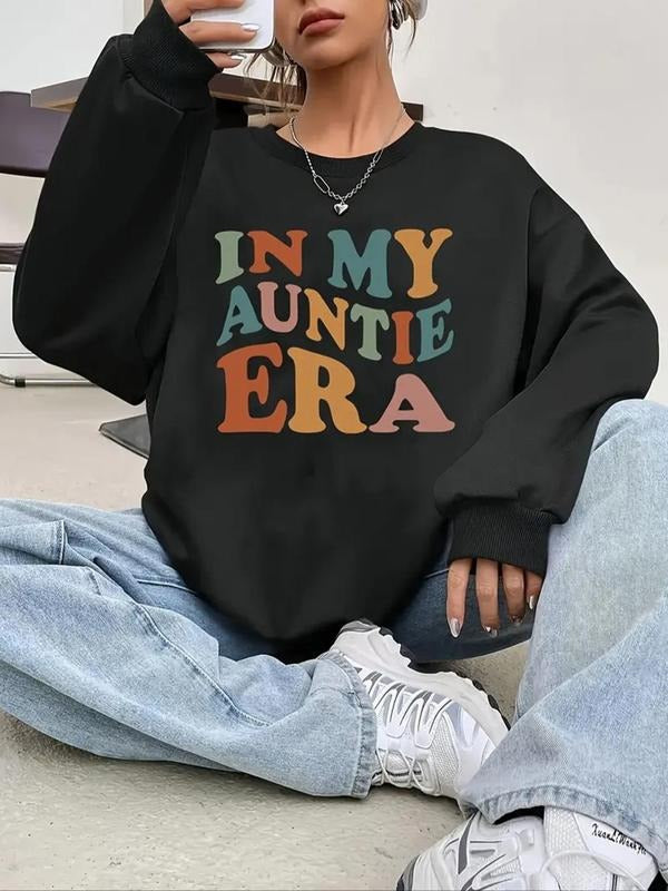 Women's Letter Print Drop Shoulder Sweatshirt, Casual Long Sleeve Round Neck Pullover for Spring & Fall, Ladies Clothes...