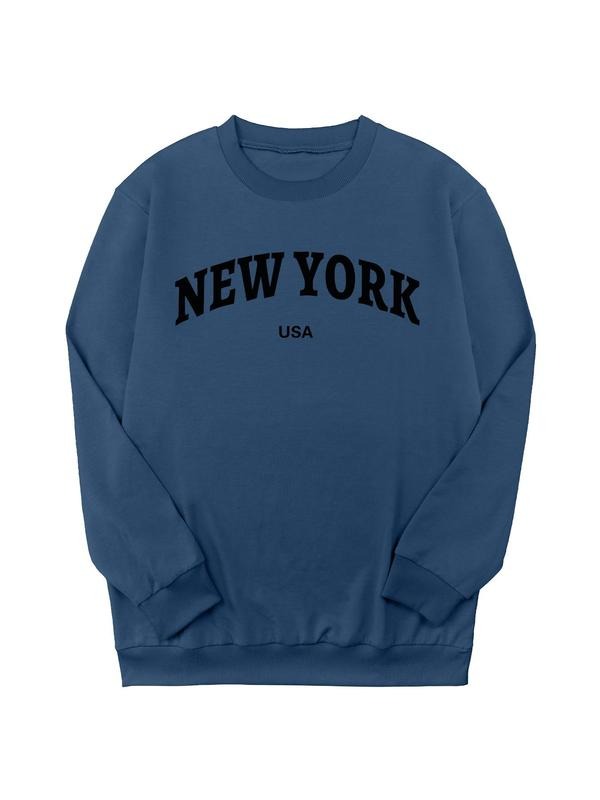 Women's Letter Print Drop Shoulder Sweatshirt, Casual Long Sleeve Round Neck Pullover for Spring & Fall, Ladies Clothes...