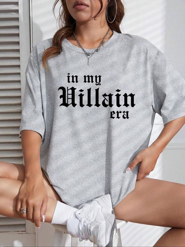 Women's Letter Print Drop Shoulder Tee, Casual Half Sleeve Round Neck T-Shirt for Daily Wear, Ladies Clothes for All...