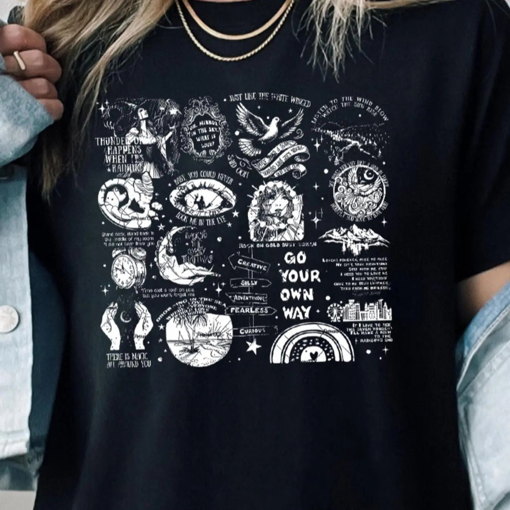 Women's Letter Print Drop Shoulder Tee, Casual Half Sleeve Round Neck T-Shirt for Fall & Summer, Women's Top for Daily...