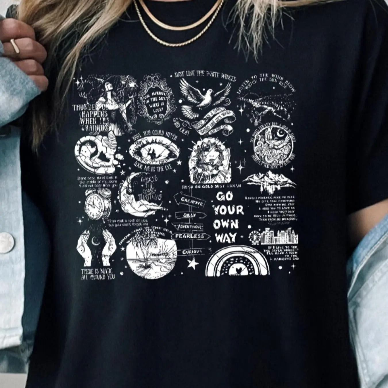 Women's Letter Print Drop Shoulder Tee, Casual Half Sleeve Round Neck T-Shirt for Fall & Summer, Women's Top for Daily...