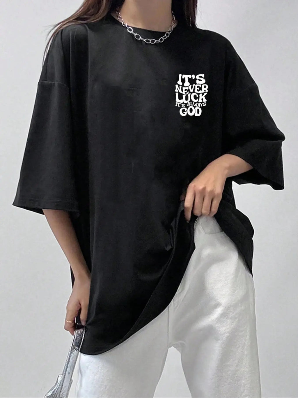 Women's Letter Print Drop Shoulder Tee, Casual Half Sleeve Round Neck T-shirt, Women's Top for Summer Daily Wear Hoodie,...