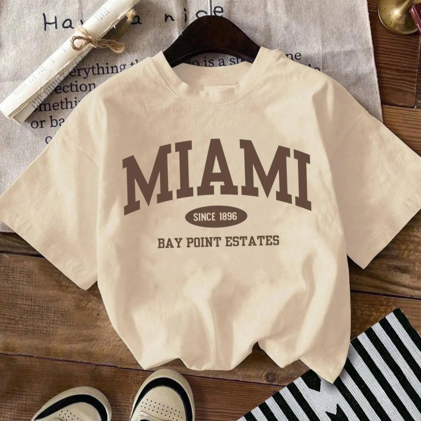 Women's Letter Print Drop Shoulder Tee, Casual Short Sleeve Round Neck T-shirt for Daily Wear, Women's Clothing for All...