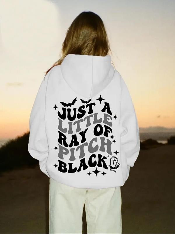 Women's Letter Print Drop Shoulder Thermal Lined Hoodie, Fashion Casual Drawstring Pocket Hooded Sweatshirt for Daily...