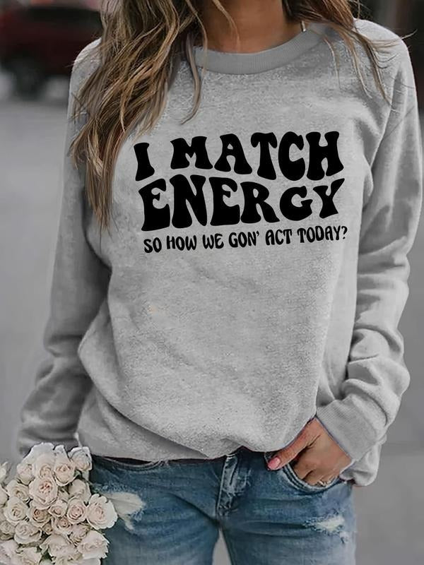 Women's Letter Print Drop Shoulder Thermal Lined Sweatshirt, Casual Long Sleeve Round Neck Pullover for Fall & Winter,...