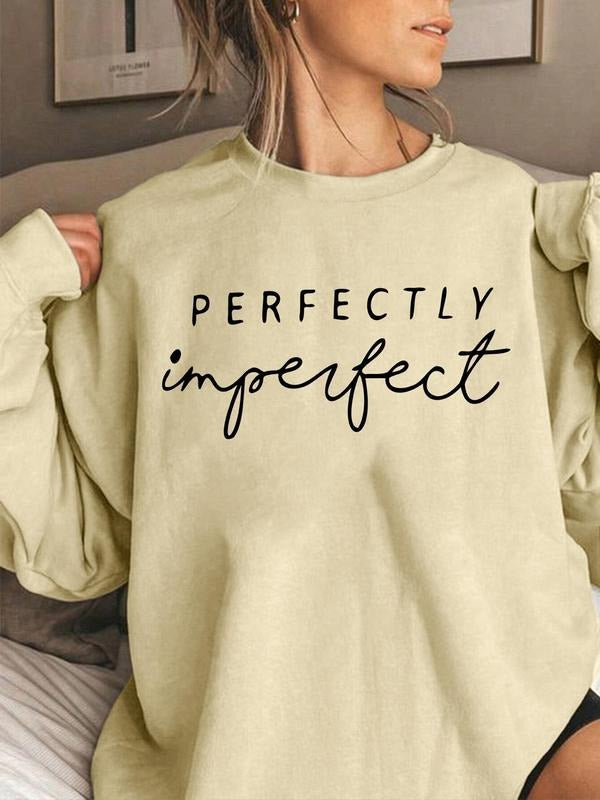 Women's Letter Print Drop Shoulder Thermal Lined Sweatshirt, Casual Long Sleeve Round Neck Pullover for Fall & Winter,...