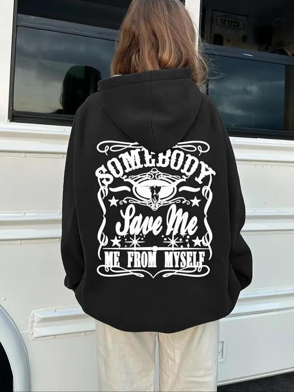 Women's Letter Print Hoodie, Casual Long Sleeve Hooded Sweatshirt for Fall & Winter, Comfortable Women's Clothes for...