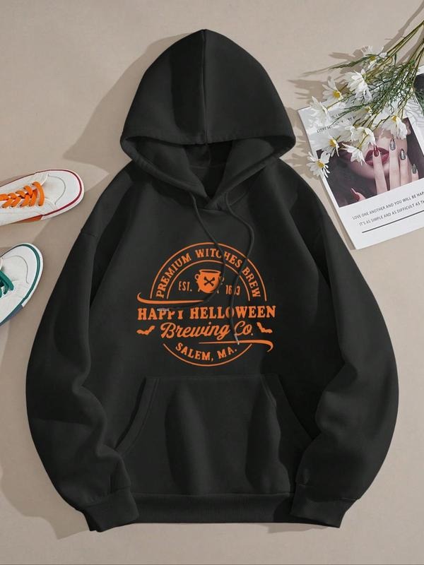 Women's Letter Print Hoodie, Fashion Casual Drawstring Pocket Hooded Sweatshirt for Daily Holiday Outdoor Wear, Women...