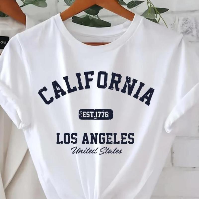 Women's Letter Print Round Neck  Tee, Vintage Trendy Casual Short Sleeve T-shirt for Daily Wear, Ladies All Seasons...