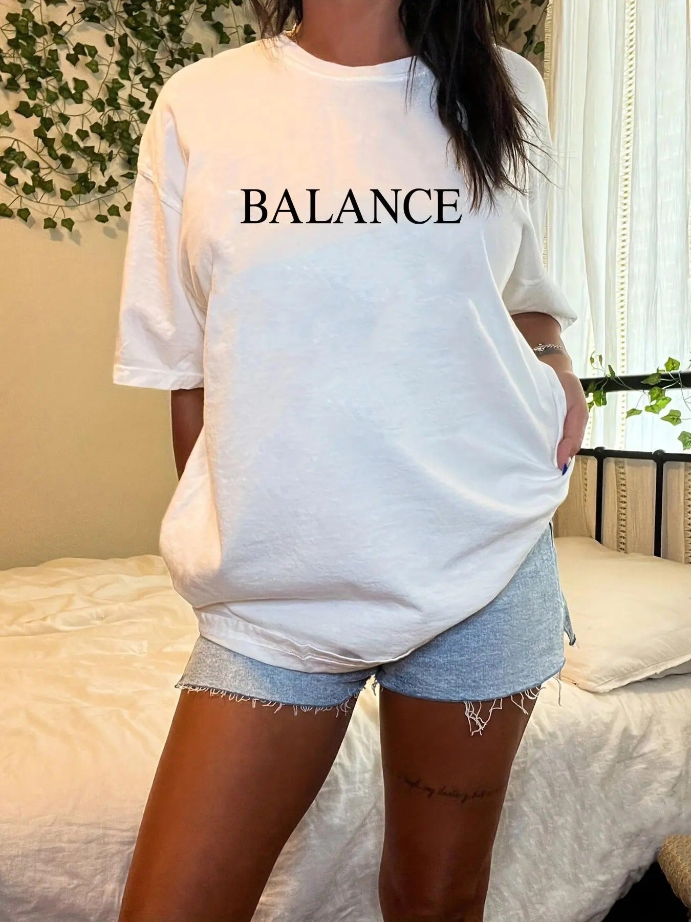 Women's Letter Print Round Neck Graphic Tee, Vintage Trendy Casual Drop Shoulder Half Sleeve T-shirt For Daily Wear,...