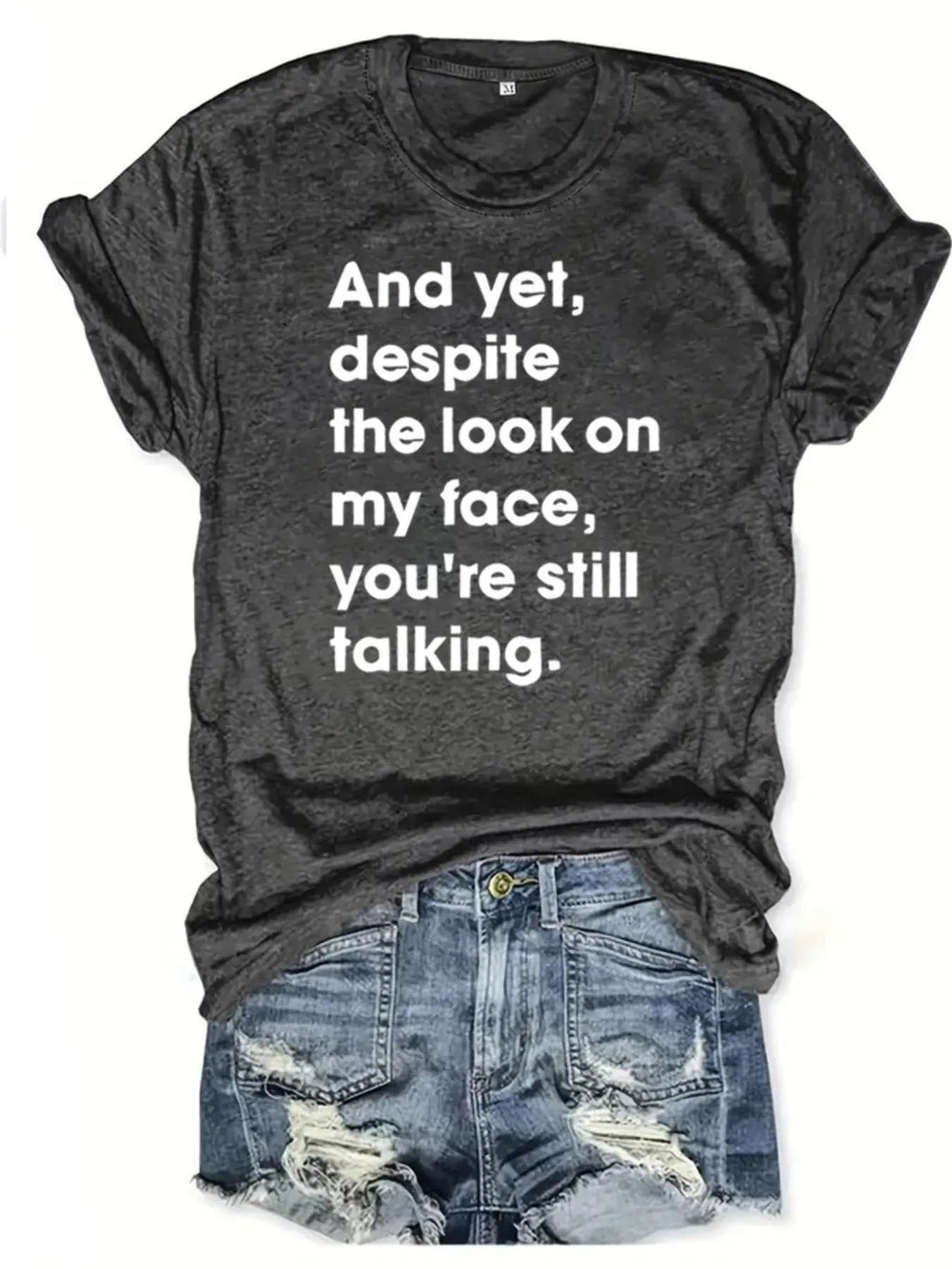 Women's Letter Print Round Neck Graphic Tee, Vintage Trendy Casual Short Sleeve T-shirt For Daily Wear, Ladies All...