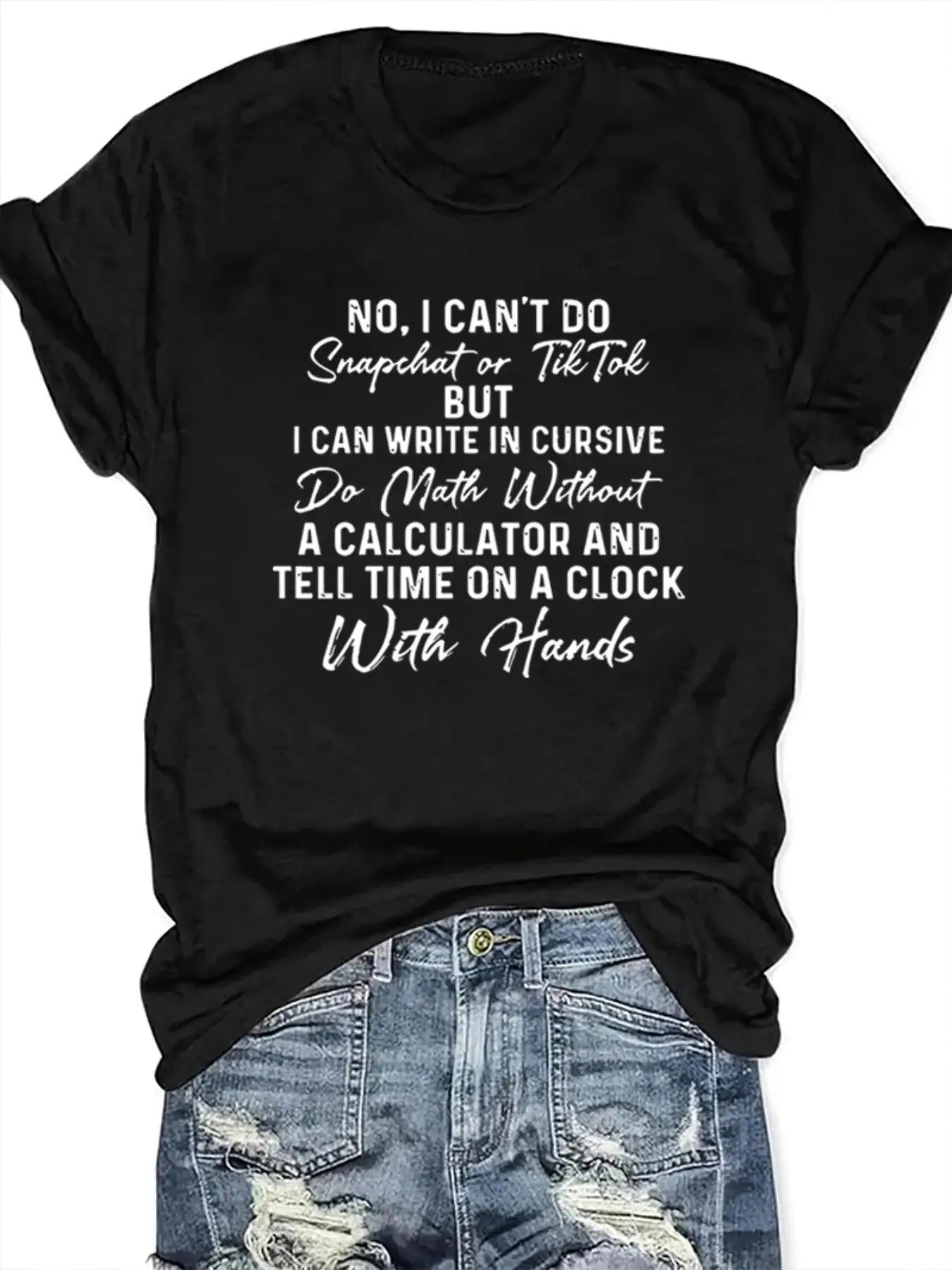 Women's Letter Print Round Neck Graphic Tee, Vintage Trendy Casual Short Sleeve T-shirt For Daily Wear, Ladies All...